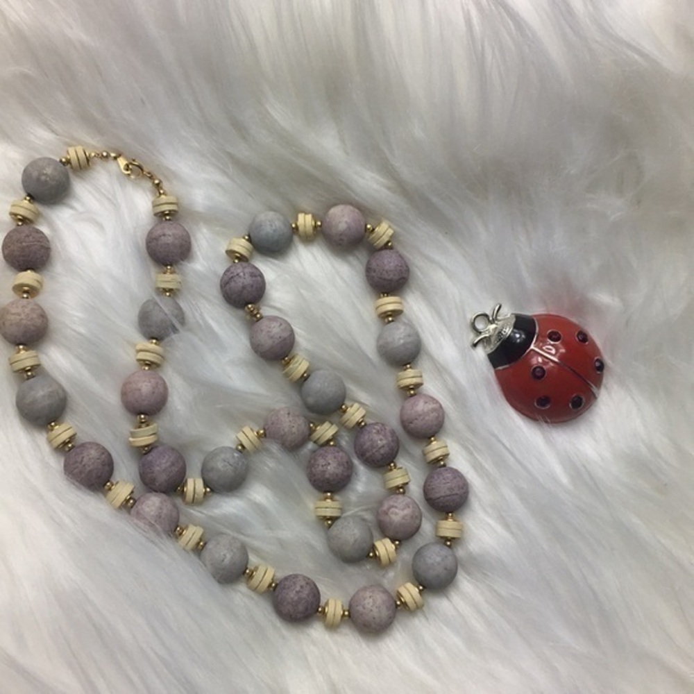 32”, clay stone bead, Japanese made necklace, EUC.